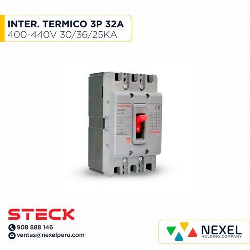 [G26240-O] OUT- INTERRUPTOR AUT CAJA MOLD 3P FIJO 32A 36/30/25KA 220/400/440VAC SDJS32 (SD-LS32) (OULET SIN PASANTE/CAJA) STECK
