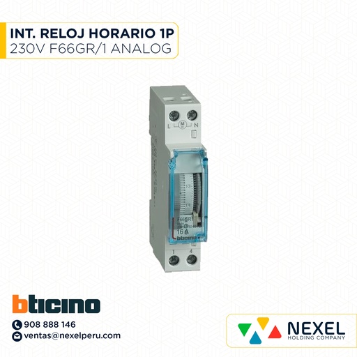 [G76238-O] OUT-INTER. RELOJ HORARIO UNIPOLAR ANALOGICO 230V F66GR/1 BTICINO