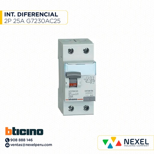 [G16236-O] OUT-INTER. DIFERENCIAL 2P 25A G7230AC25 BTICINO