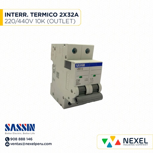 [G16222] INTERR. TERMICO RIEL DIN 2X32A 10K 220/400V SASSIN (OUTLET)