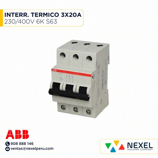 [G16221-O] OUT-INTERR. TERMICO 3X20A 230/400V 6K S63 ABB