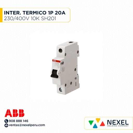 [G16218-O] OUT-INTERR. TERMICO RIEL DING 1P 20A 230/400V SH201 ABB