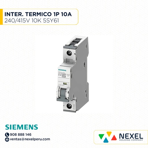 [G16213] INTERR. TERMICO RIEL DING 1P 10A 230/400V 5SY61 MCB SIEMENS