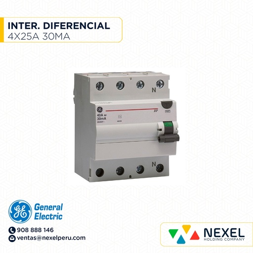 [G16211] INTERRUPTOR DIFERENCIAL 4X25A 30MA KBP GENERAL ELECTRIC