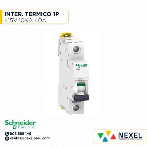 [G16207-O] OUT-INTERRUPTOR AUT TERMOMAG P/RIEL 1P 40A 230/415VAC 10/3KA IC60N A9F74140 SCHNEIDER