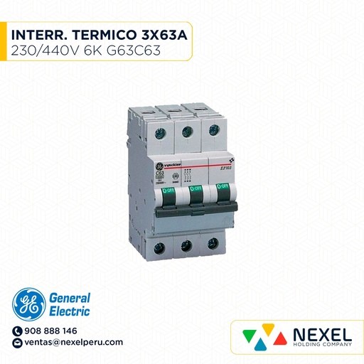 [G16202] INTERR. TERMICO 3X63A 230/400V 6K G63C63 GENERAL ELECTRIC (OUTLET)