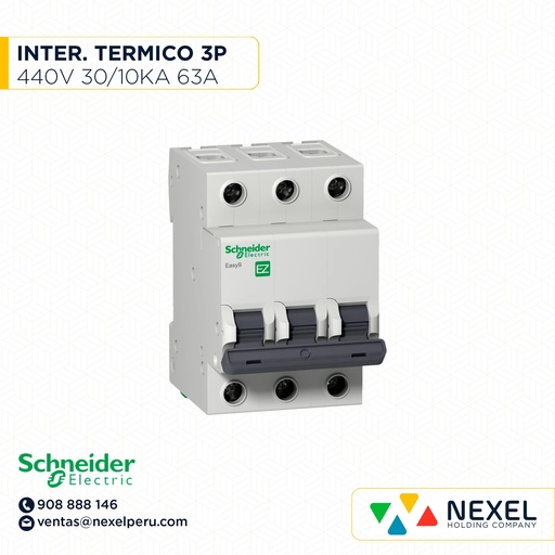 [G16190] INTERRUPTOR AUT TERMOMAG P/RIEL 3P 63A 230/440VAC 30/10KA IC60H A9F84363 SCHNEIDER