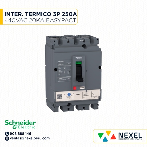 [G24661] INTERRUPTOR AUT CAJA MOLD 3P FIJO 250A 20KA 440VAC EASYPACT CVS250B LV525303 SCHNEIDER