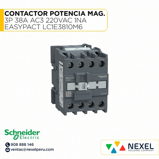 [G34650] CONTACTOR POTENCIA MAGNETICO 3P 38A AC3 220VAC 1NA EASYPACT LC1E3810M6 SCHNEIDER