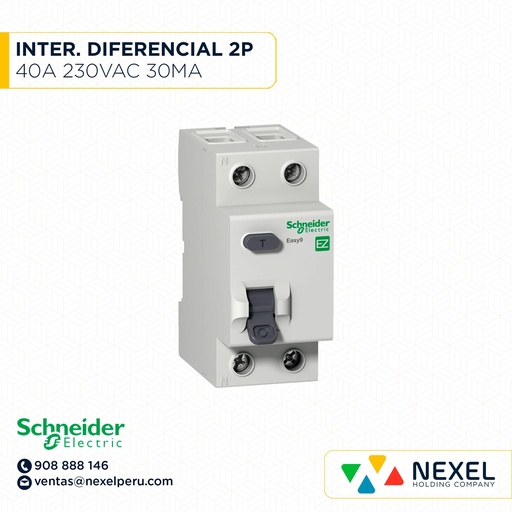[G14645] INTERRUPTOR DIFERENCIAL 2P 40A 230VAC 30MA TIPO AC EASY9 EZ9R36240 SCHNEIDER