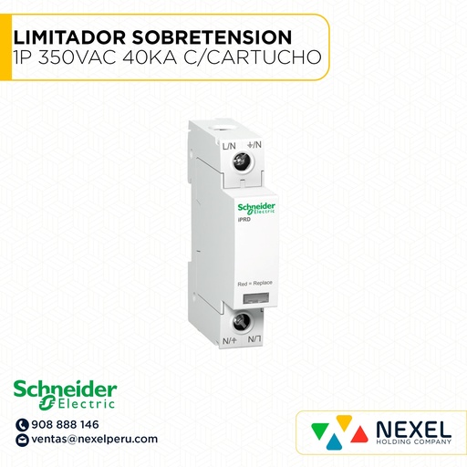 [G74641] LIMITADOR SOBRETENSION 1P 350VAC 40KA C/CARTUCHO ENCHUFABLE IPRD A9L40100 SCHNEIDER