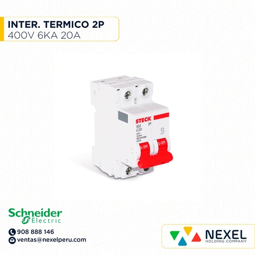 [G14572] INTERRUPTOR AUT TERMOMAG P/RIEL 2P 20A 400VAC 6KA SDZD62C20 STECK