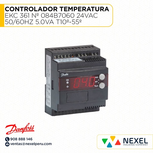 [G74566] CONTROLADOR DE TEMPERATURA DEL MEDIO TYPE EKC 361 Nº 084B7060 24VAC 50/60HZ 5.0VA T10º-55º DANFOSS