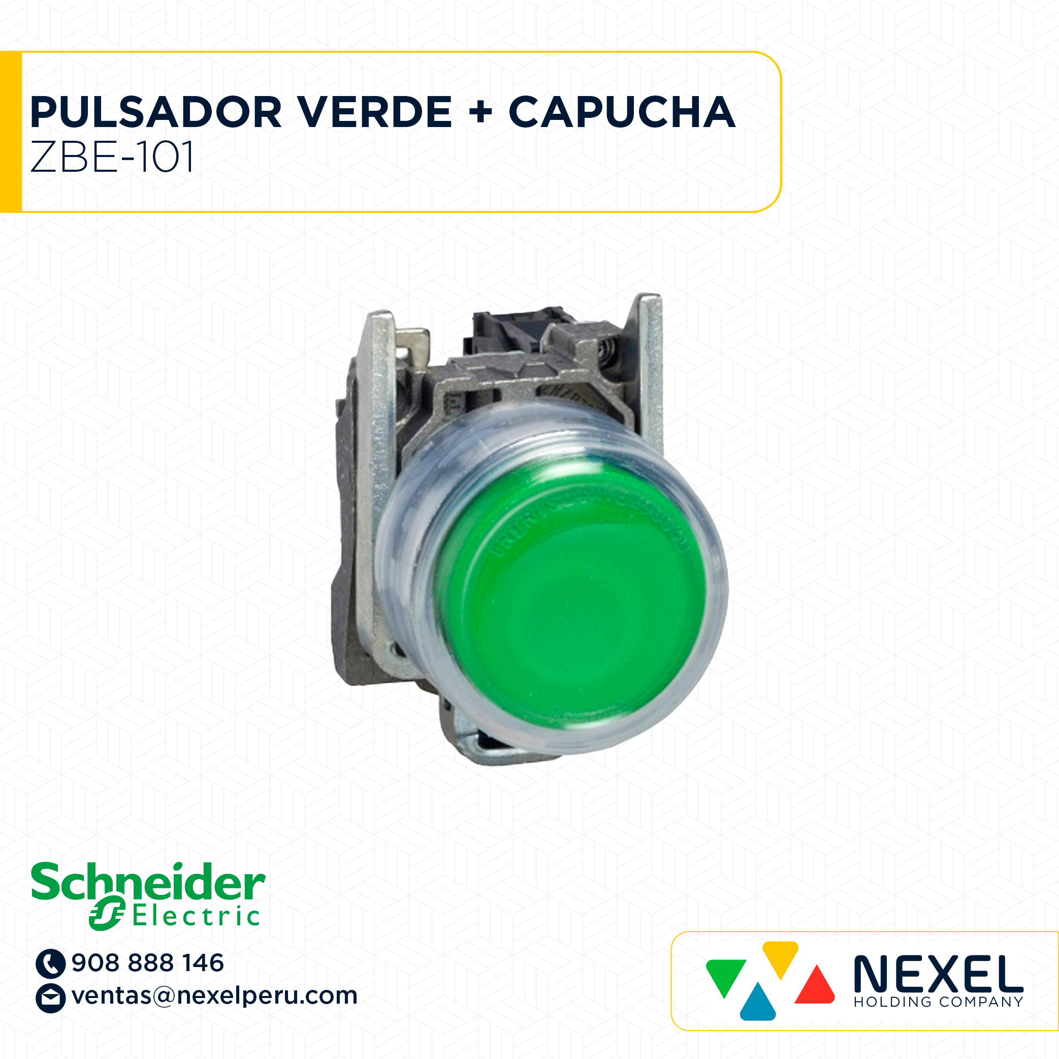 [G64539-O] OUT- PULSADOR VERDE + CAPUCHA ZBE-101 SCHNEIDER