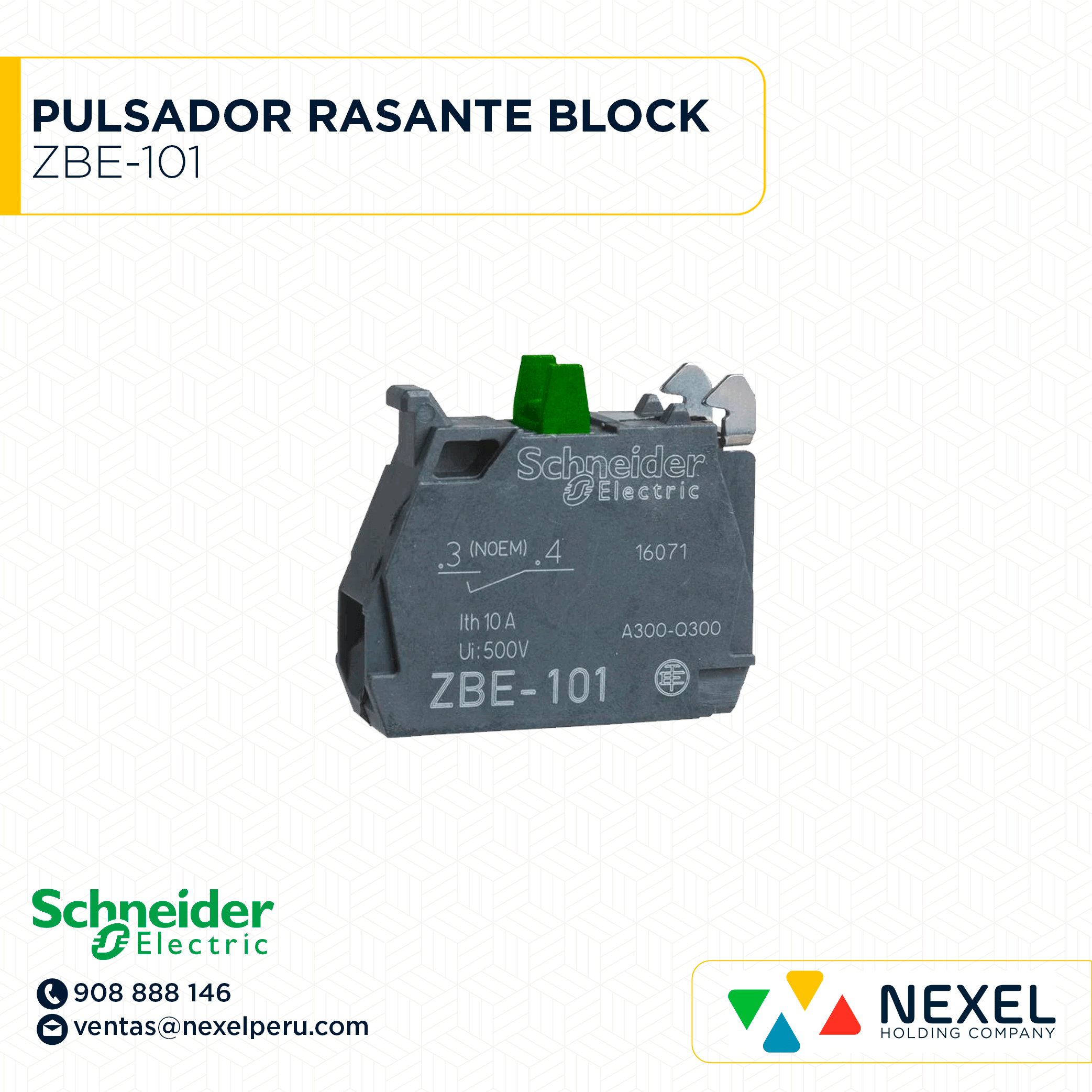 [G64536-O] OUT- PULSADOR RASANTE BLOCK ZBE-101 SCHNEIDER