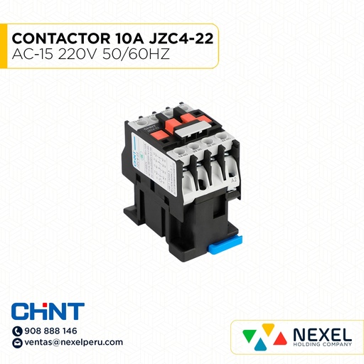 [G34090-O] OUT- CONTACTOR 10A JZC4-22 AC-15 220V 50/60HZ CHINT
