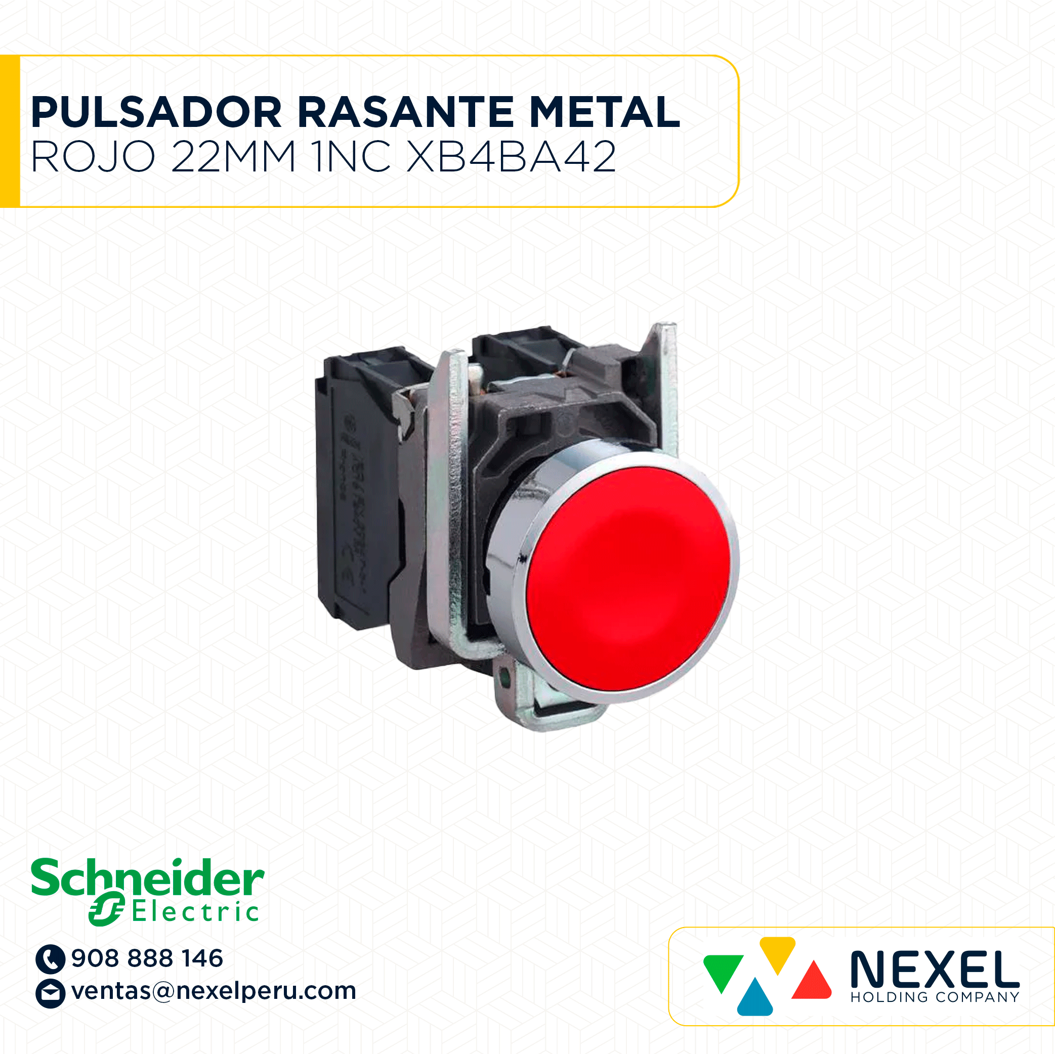 [G63652] PULSADOR RASANTE METAL ROJO 22MM 1NC HARMONY XB4BA42 SCHNEIDER