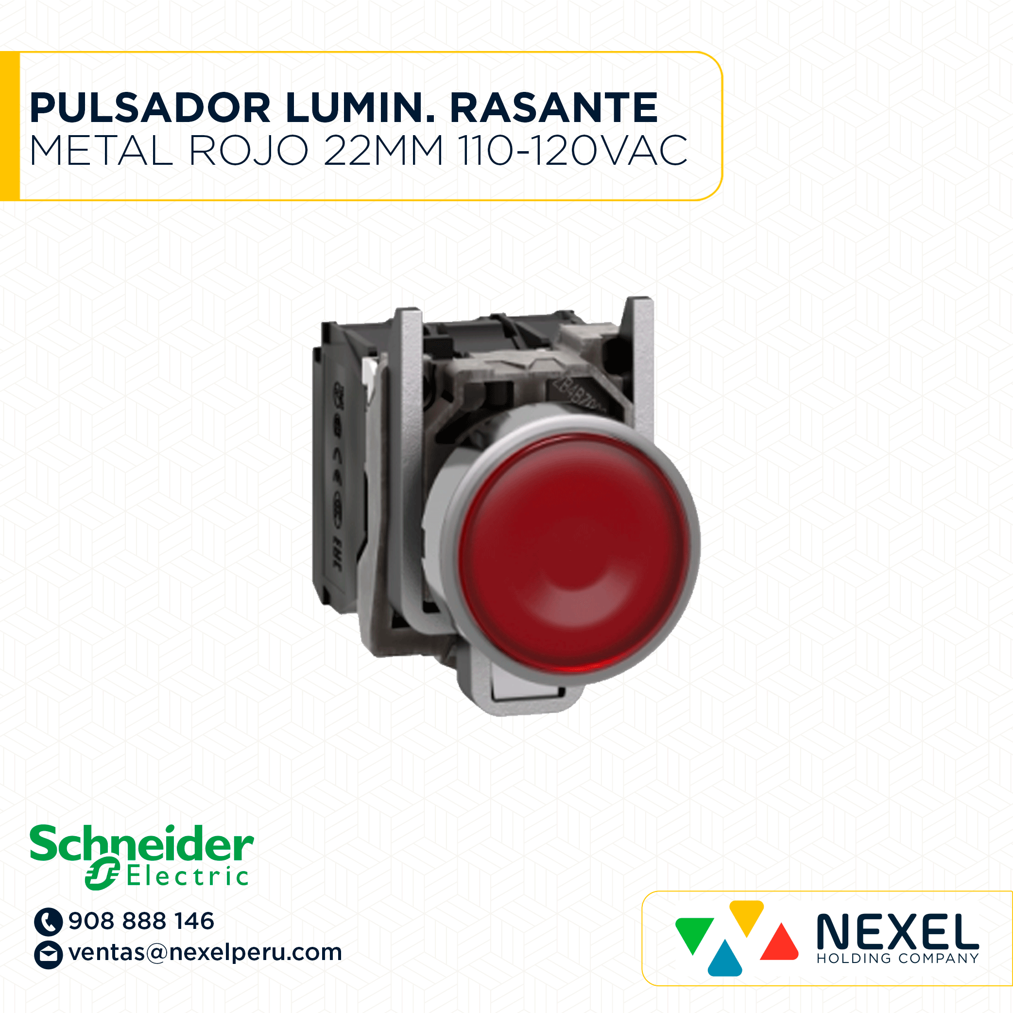 [G63049] PULSADOR LUMIN. RASANTE METAL ROJO 22MM 110-120VAC C/LED 1NA+1NC HARMONY XB4BW34G5 SCHNEIDER