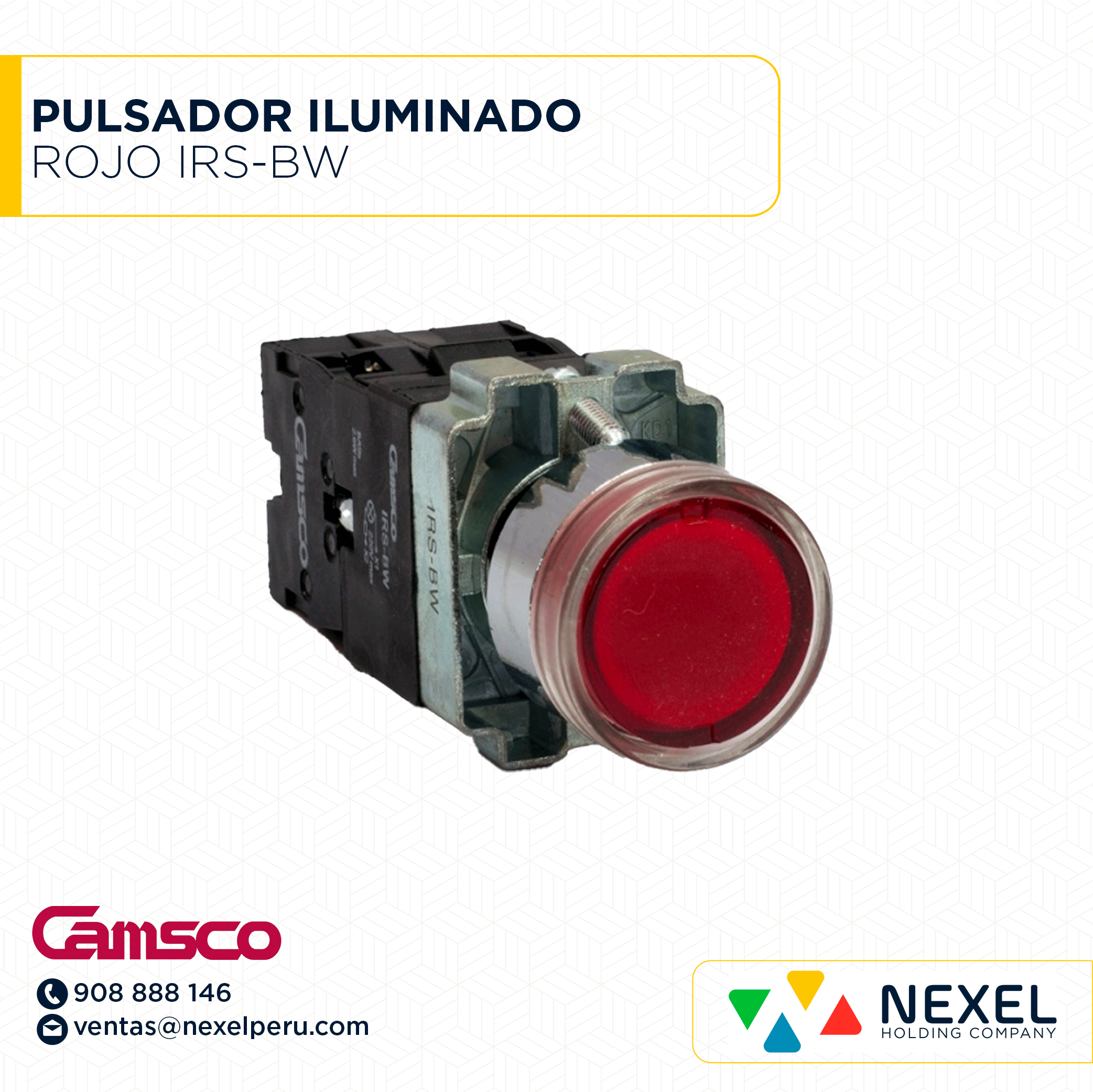 [G63030] PULSADOR ILUMINADO ROJO IRS-BW 1 N/O . 1 N/C 1 N/O+ 1 N/C CAMSCO