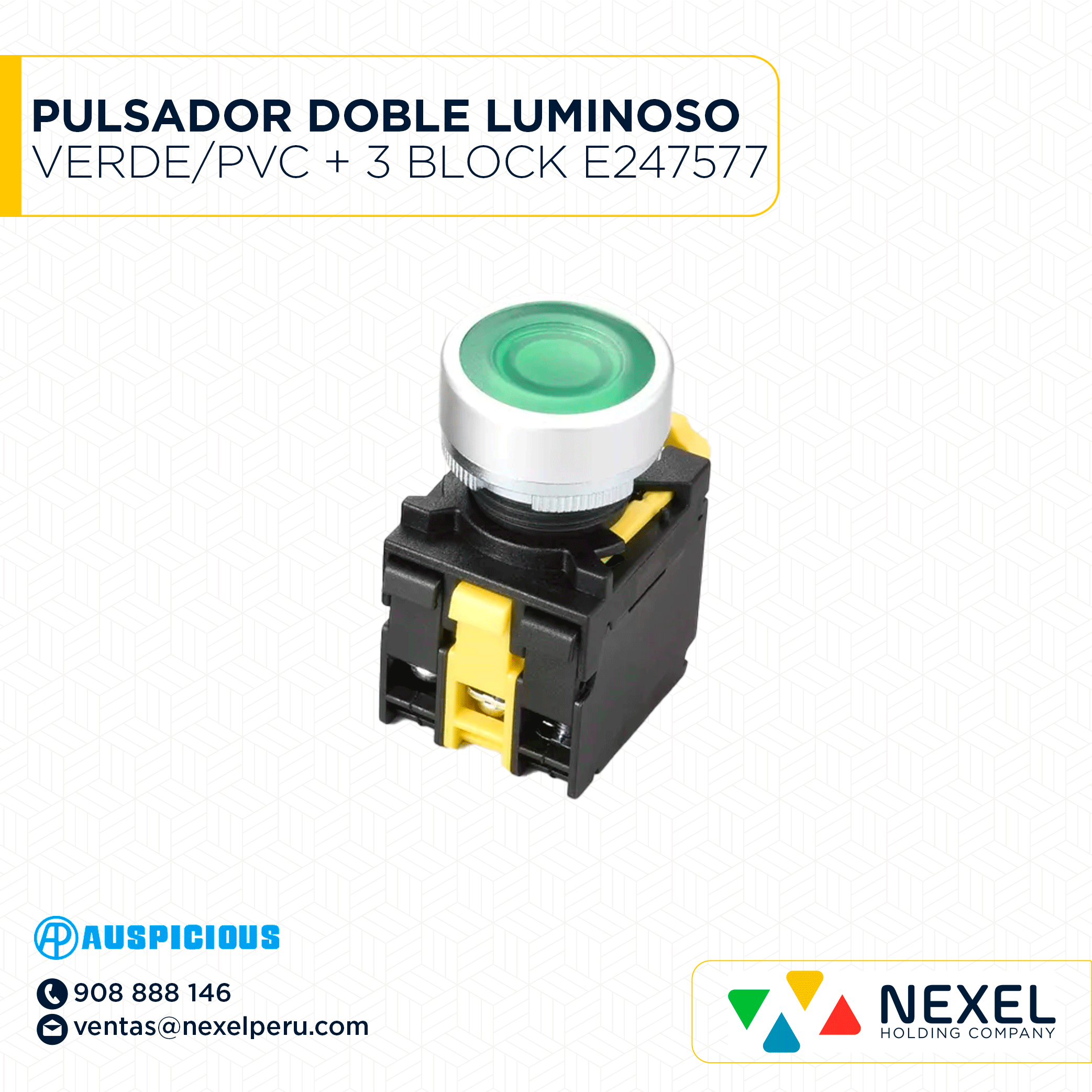 [G63022-O] OUT- PULSADOR DOBLE LUMINOSO VERDE/PVC + 3 BLOCK E247577 AUSPICIOUS
