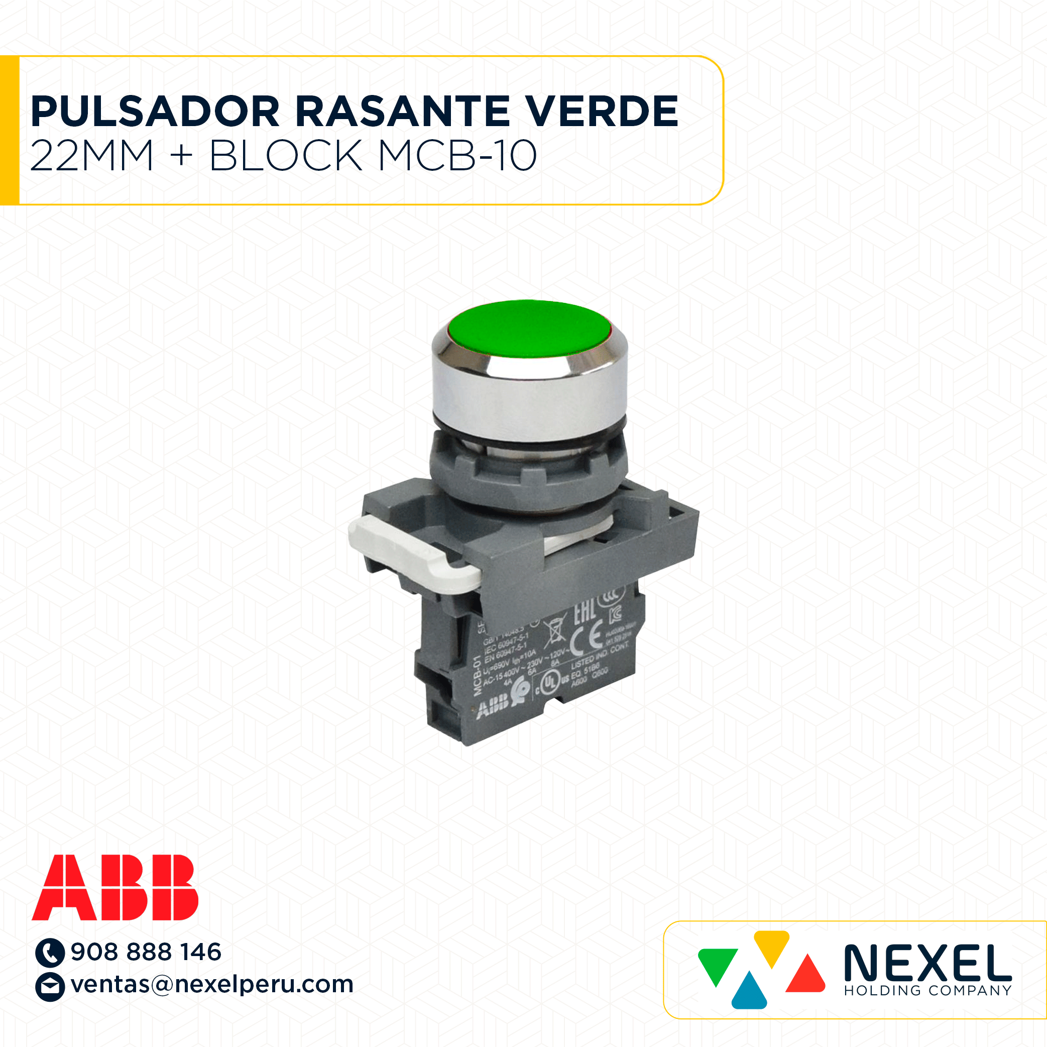 [G62835-O] OUT- PULSADOR RASANTE VERDE. 22MM + BLOCK MCB-10 ABB