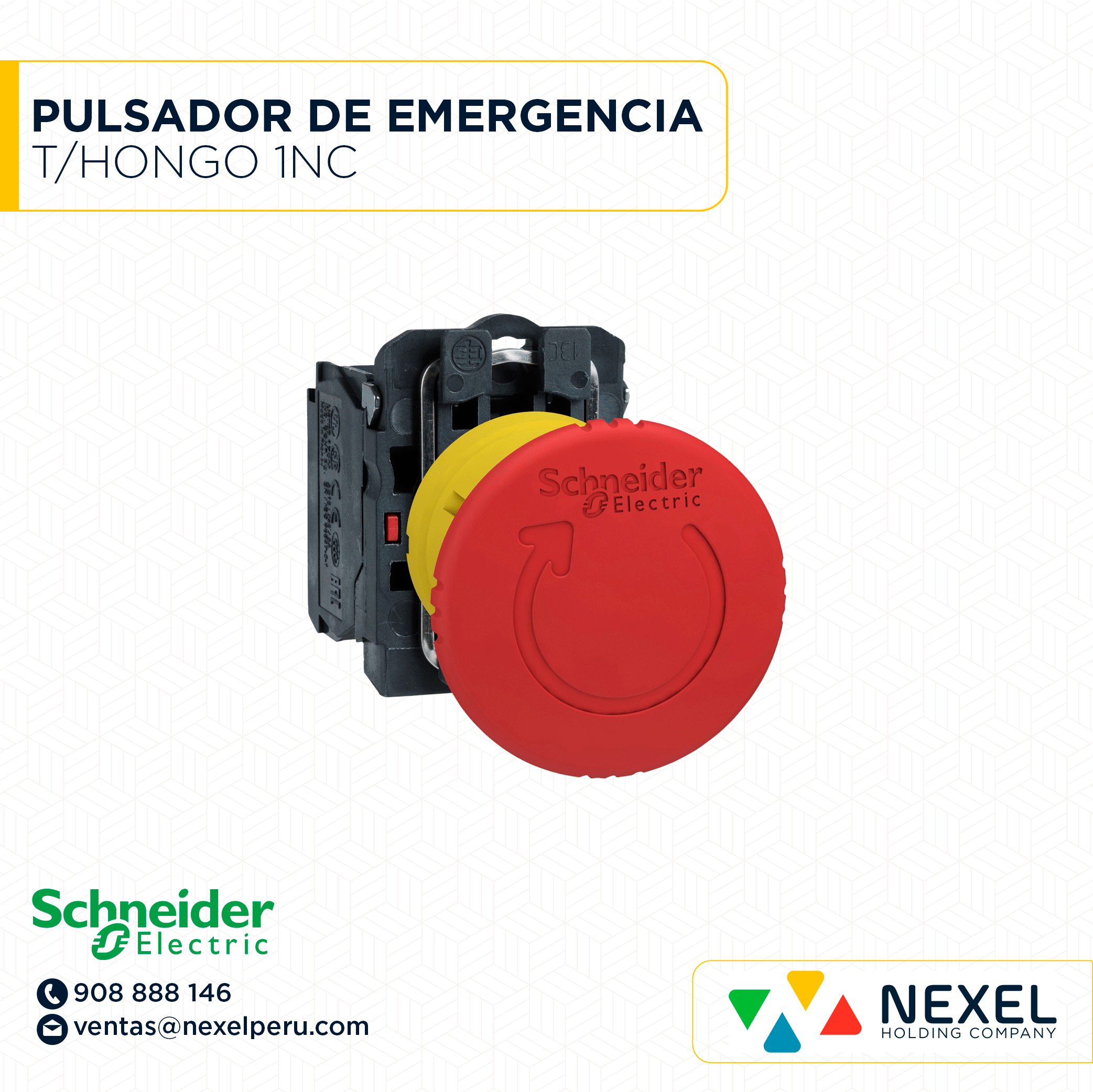 [G62802-O] OUT- PULSADOR DE EMERGENCIA T/HONGO GIRA P/DESENCLAVAR 1NC (GOLPE PUÑO) / XB4BS8442 + ZBE-102 SCHNEIDER