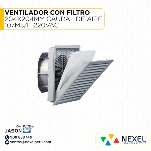 [G92764] VENTILADOR CON FILTRO 204X204MM CAUDAL DE AIRE 107M3/H 220VAC JASON FAN
