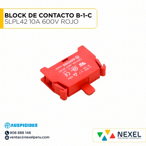[G62660] BLOCK DE CONTACTO B-1-C SLPL42 10A 600V ROJO AUSPICIOUS
