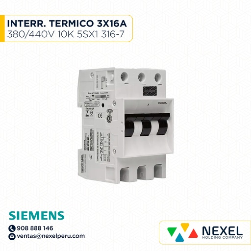 [G12525-O] OUT- INTERR. TERMICO 3X16A 380/440V 10KA 5SX1 316-7 SIEMENS