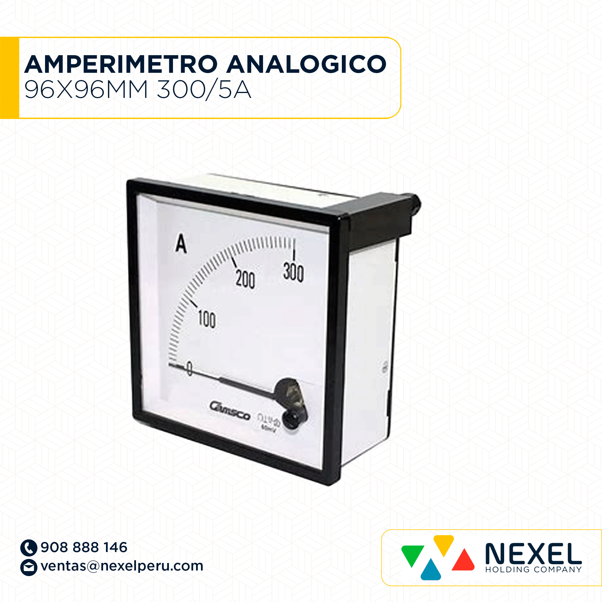 [G72473] AMPERIMETRO ANALOGICO 96X96MM 300/5A IMPORTADO