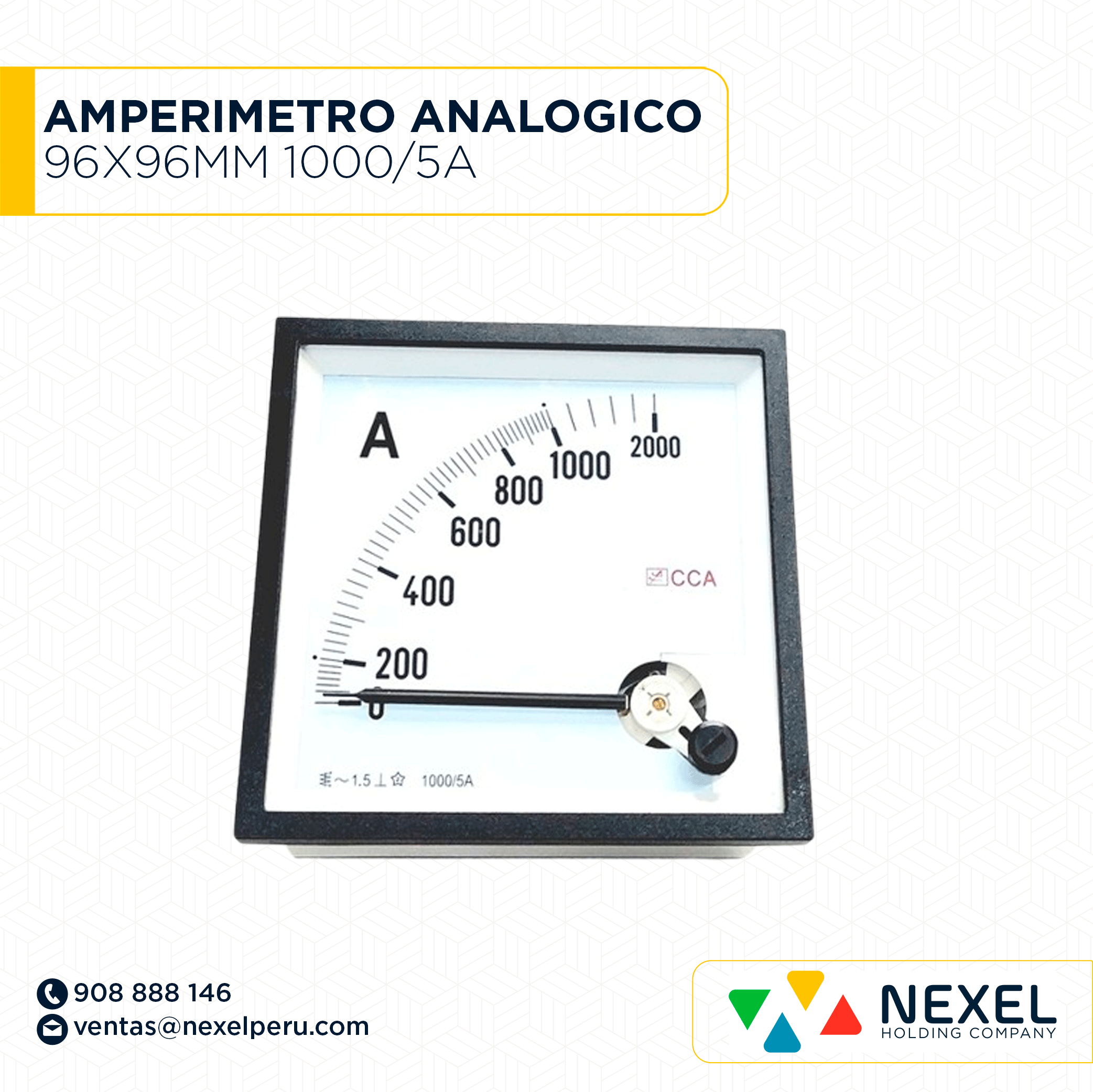 [G72462] AMPERIMETRO ANALOGICO 96X96MM 1000/5A IMPORTADO