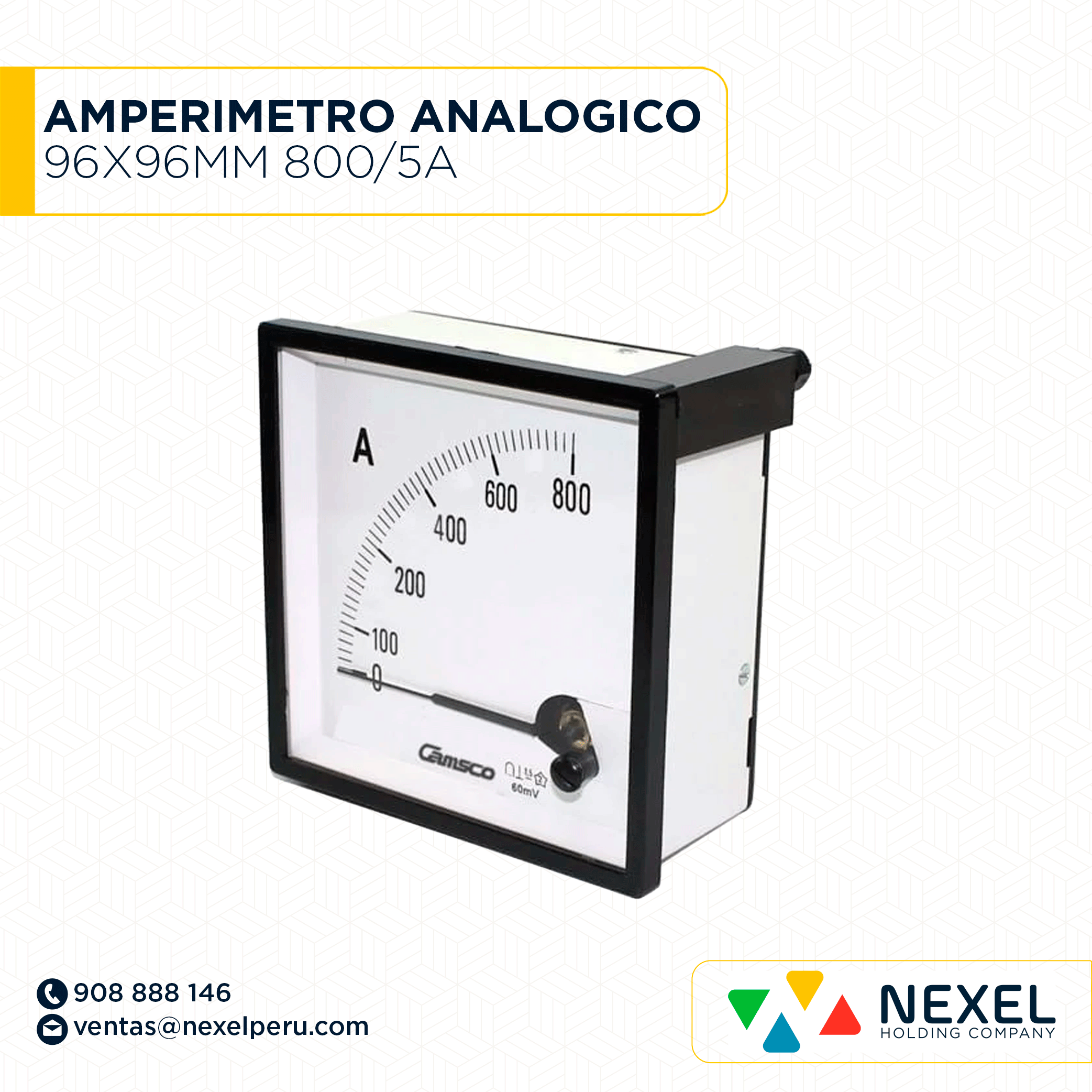 [G72461] AMPERIMETRO ANALOGICO 96X96MM 800/5A IMPORTADO