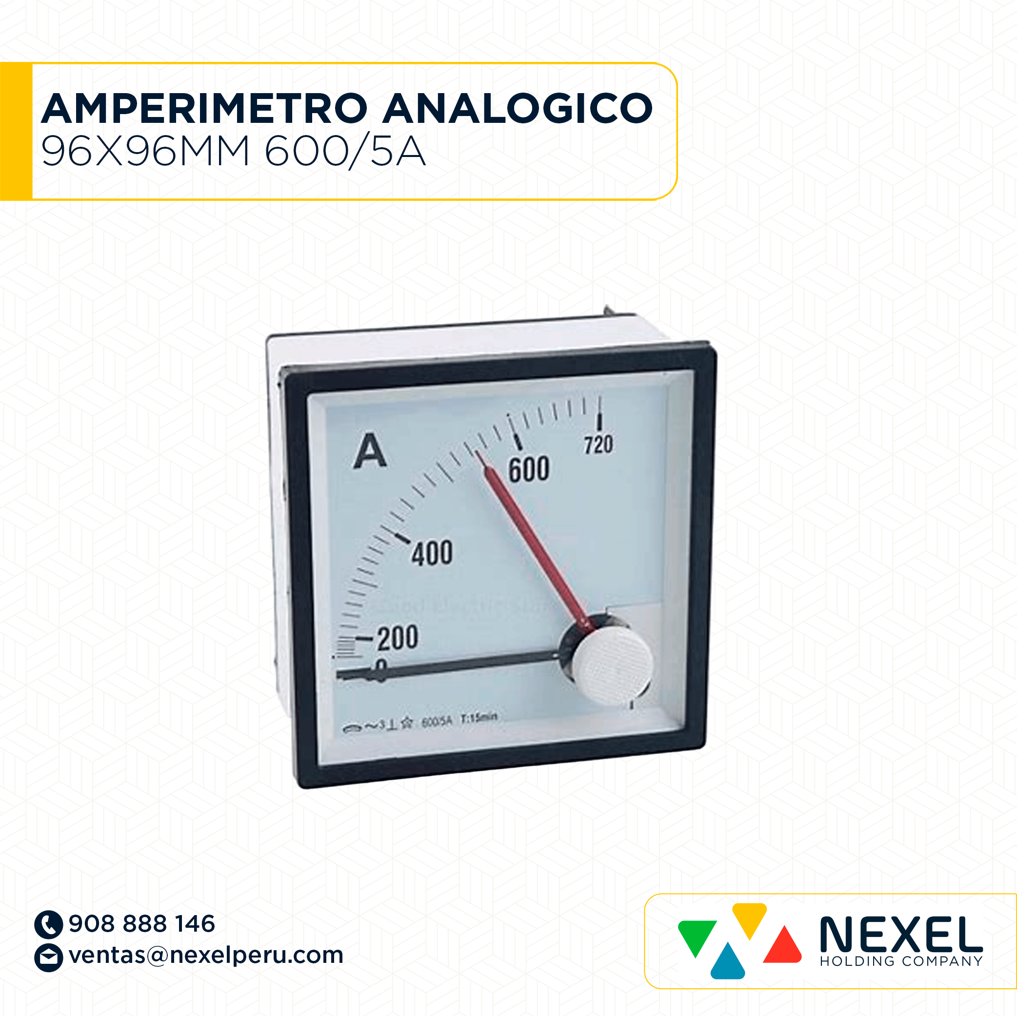 [G72460] AMPERIMETRO ANALOGICO 96X96MM 600/5A IMPORTADO