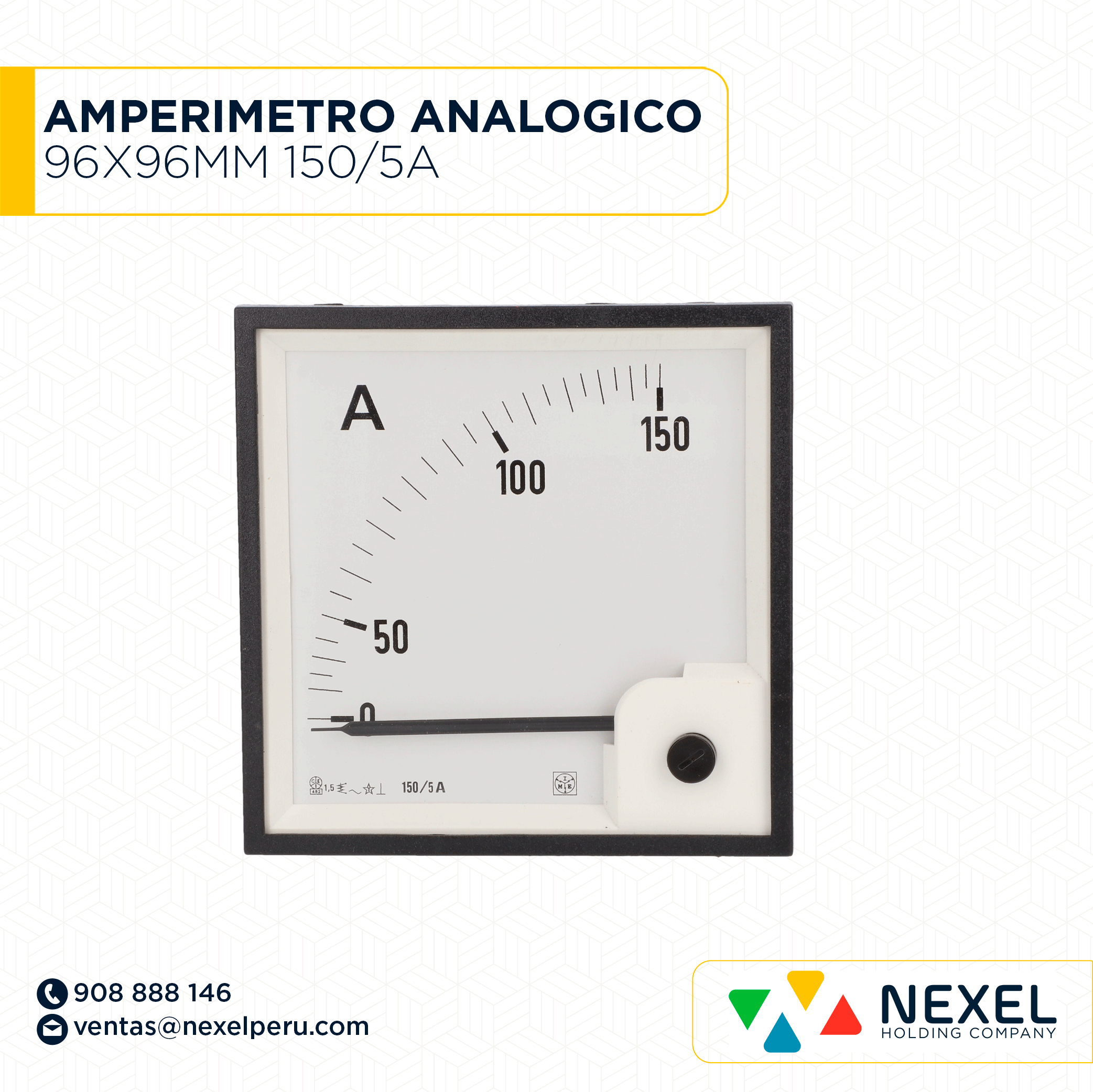 [G72459] AMPERIMETRO ANALOGICO 96X96MM 150/5A IMPORTADO