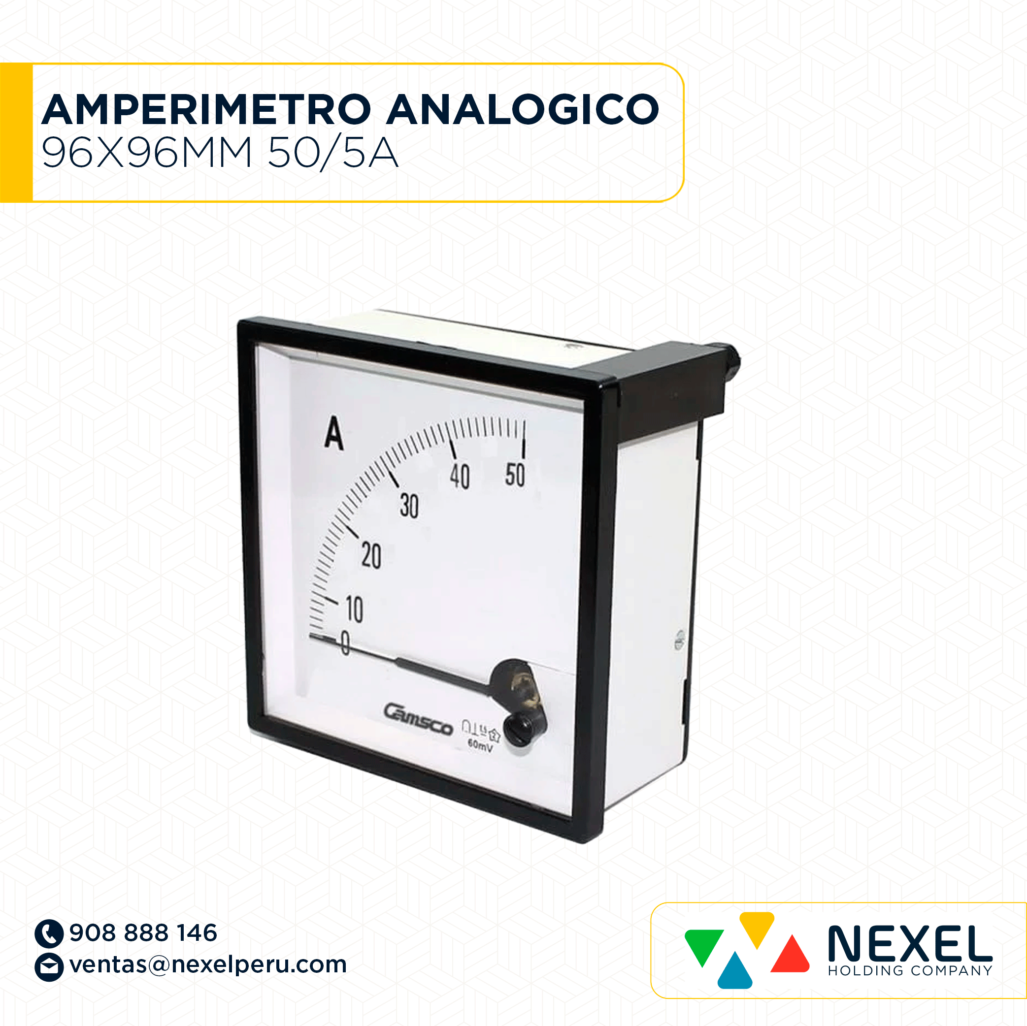 [G72457] AMPERIMETRO ANALOGICO 96X96MM 50/5A IMPORTADO
