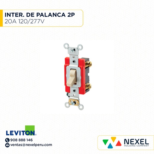 [F102140-O] OUT- INTERRUPTOR DE PALANCA SILENCIOSO DOS POLOS 20 A. 120/277 V LEVITON