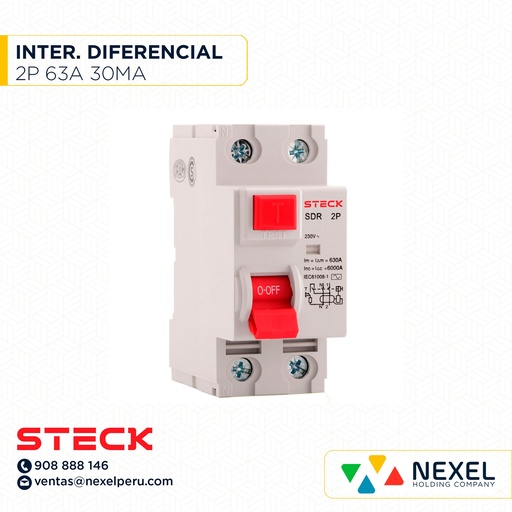 [G12008] INTERRUPTOR DIFERENCIAL 2P 63A 30MA STECK