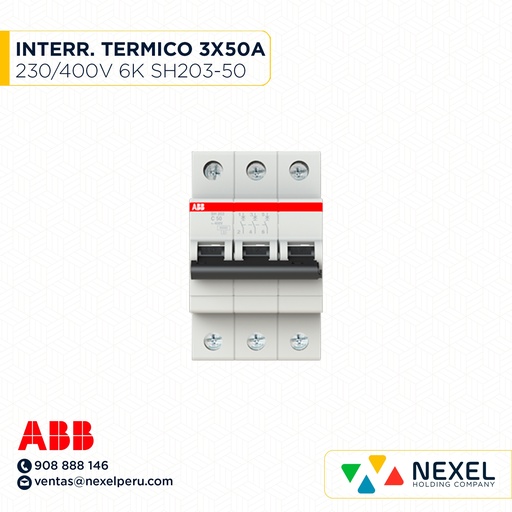 [G11218] INTERR. TERMICO 3X50A 230/400V 6K SH203-C50 ABB