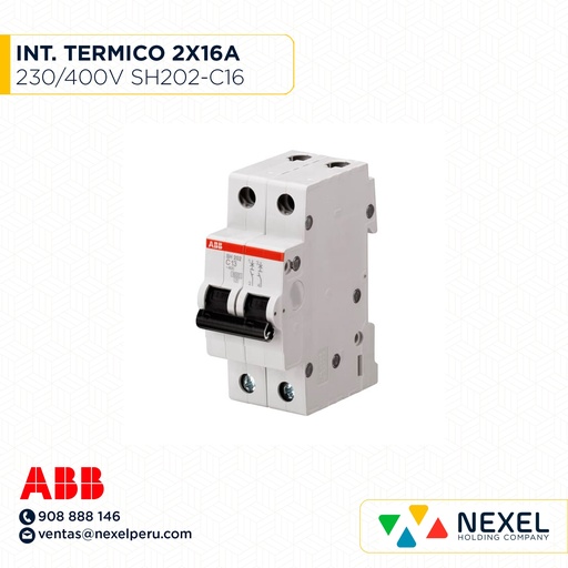 [G11207-O] OUT-INTERR. TERMICO 2X16A 230/400V 6K SH202-C16 ABB