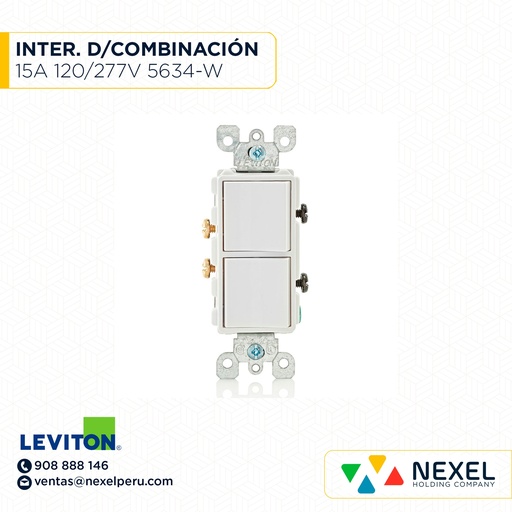 [F101133] INTERRUPTOR DE CONBINACION BLANCO 15A 120/277V BLANCO COD:5634-W LEVITON