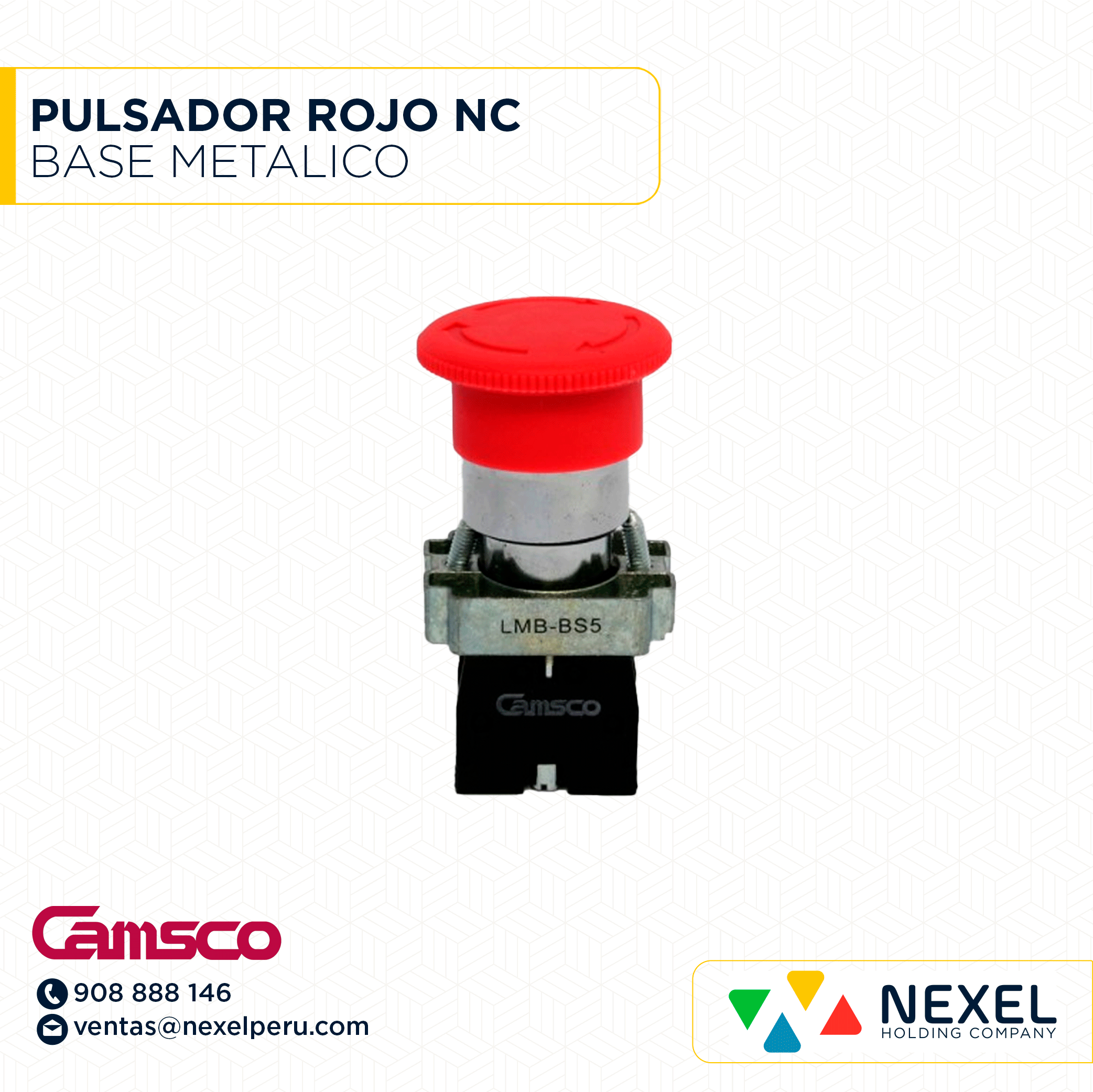 [G61120] PULSADOR ROJO NC BASE METALICO CAMSCO
