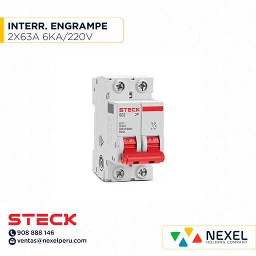 [G11105] INTERRUPTOR TERMICO 2X63A. 6KA/220V RIEL / SDZ-2PC63 STECK