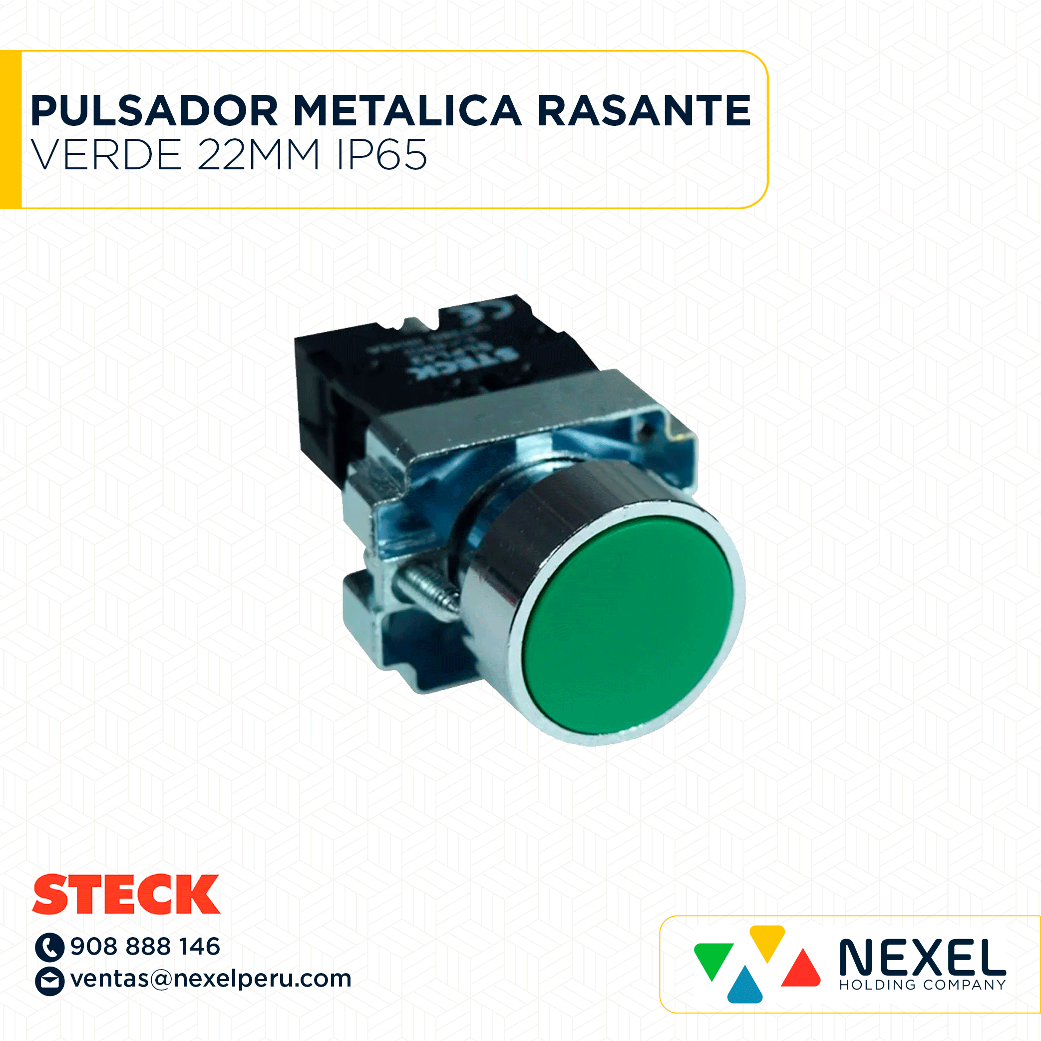 [G61088] PULSADOR METALICA RASANTE VERDE 22MM IP65 S-LMRN2 C/ BLOCK DE CONTACTO STECK