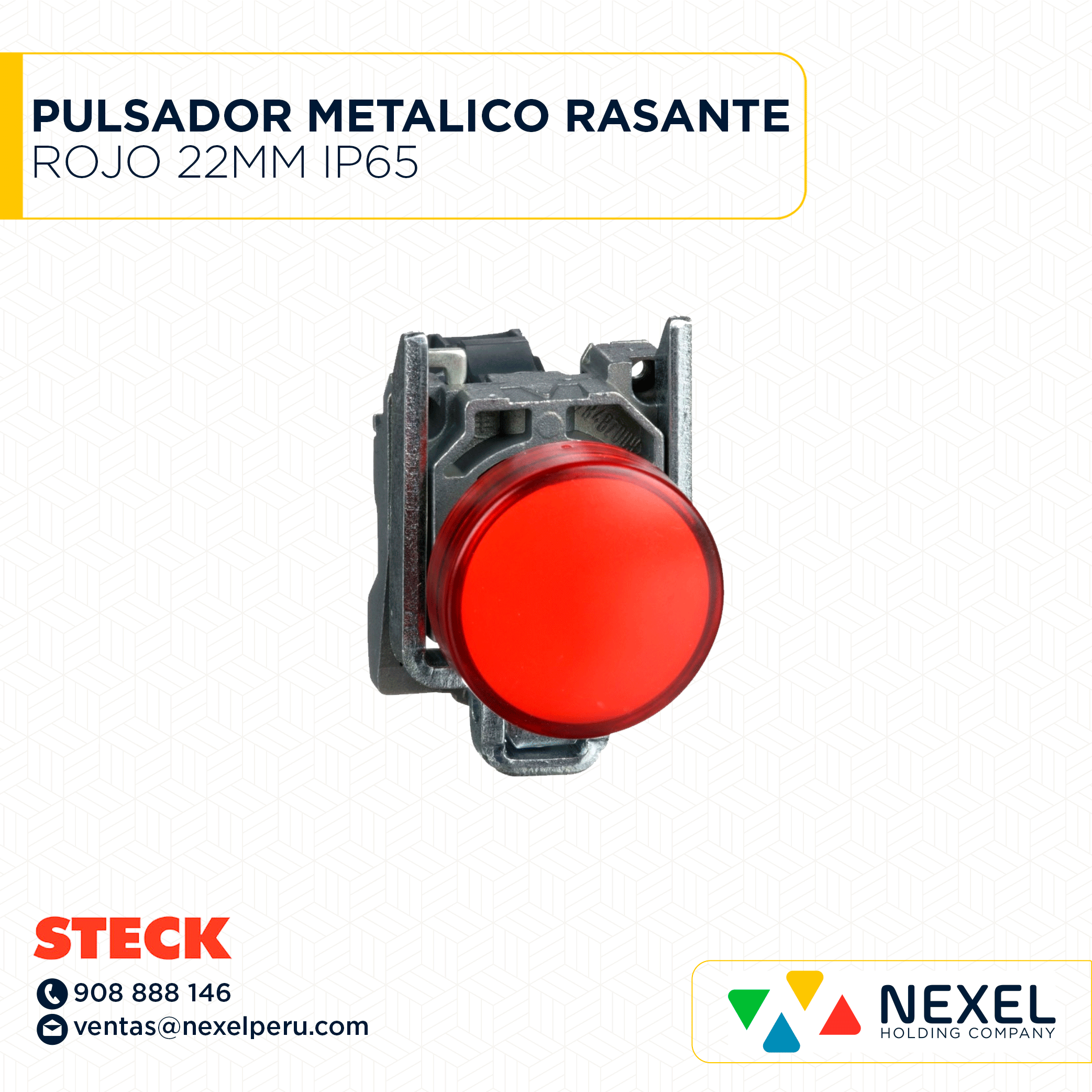 [G61087] PULSADOR METALICO RASANTE ROJO 22MM IP65 (S-LMRN1+S-LPL41) C/BLOCK DE CONTACTO STECK