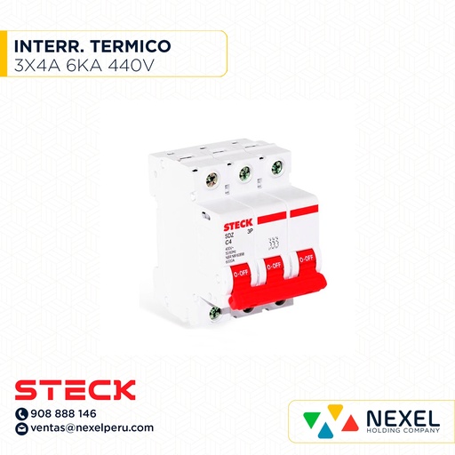 [G11080] INTERRUPTOR TERMICO 3X4A. 6KA/220V RIEL / SDZ-D63C04 STECK