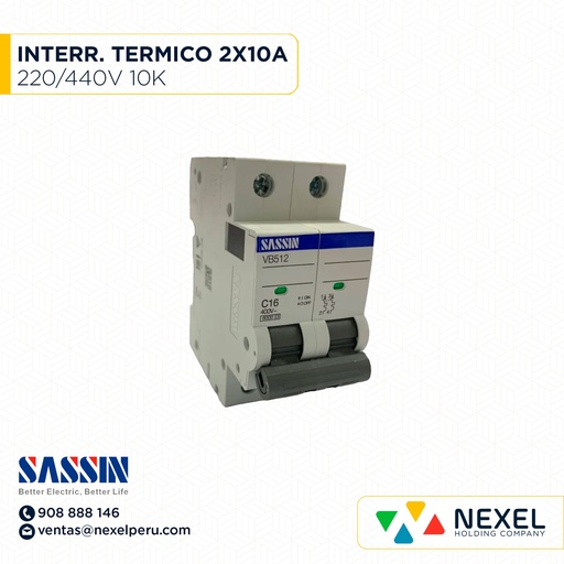 [G11049] INTERR. TERMICO RIEL DIN 2X16A 10K 220/400V SASSIN