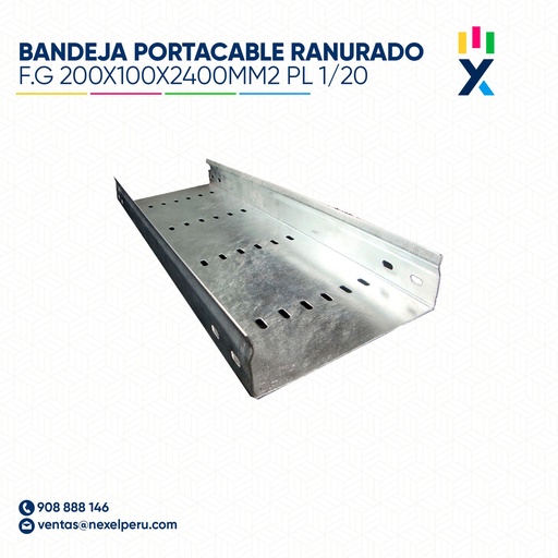 [C16271] BANDEJA PORTACABLE RANURADO F.G 200X100X2400MM2 PL 1/20 CON TAPA + UNION NACIONAL