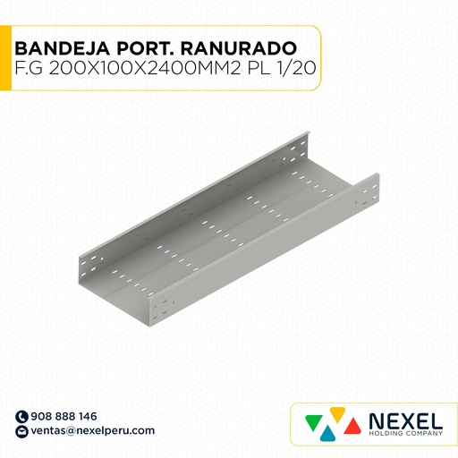 [C12305] BANDEJA PORTACABLE RANURADO F.G 200X100X2400MM2 PL 1/20 SIN TAPA NACIONAL
