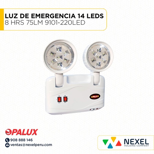 [H42962] LUZ DE EMERGENCIA 14 LEDS 8 HRS 75LM 9101-220LED ISO9001 OPALUX