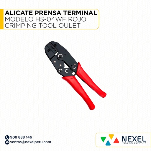 [L22666] ALICATE PRENSA TERMINAL MODELO HS-04WF ROJO CRIMPING TOOL OULET (LA EMPAQUETADURA ESTAN ROTOS Y EN UNO DE LOS PERNOS DE UN ALICATE TIENE OXIDO )